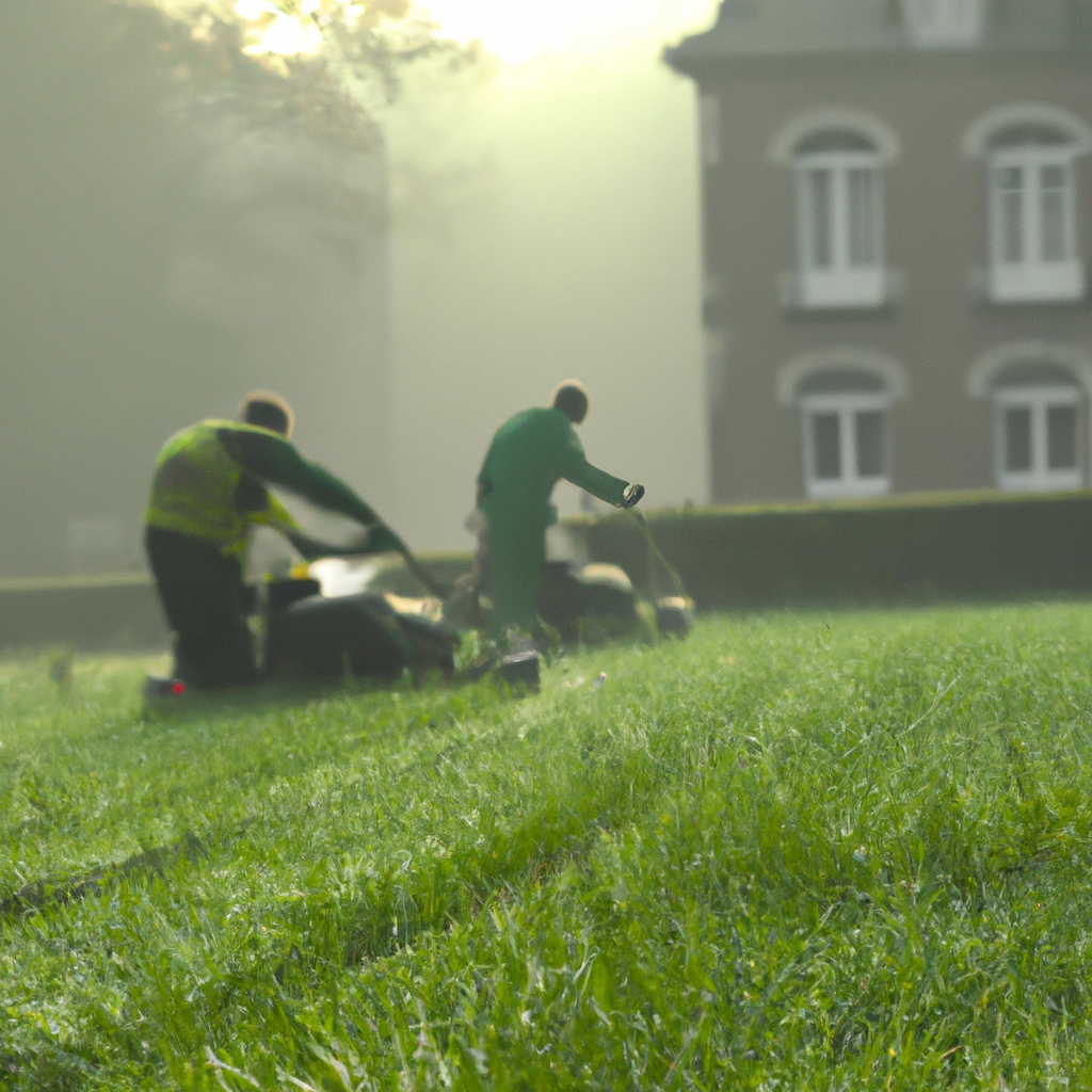 Belgisch team dat met stille, elektrische maaiers een stadstuin onderhoudt